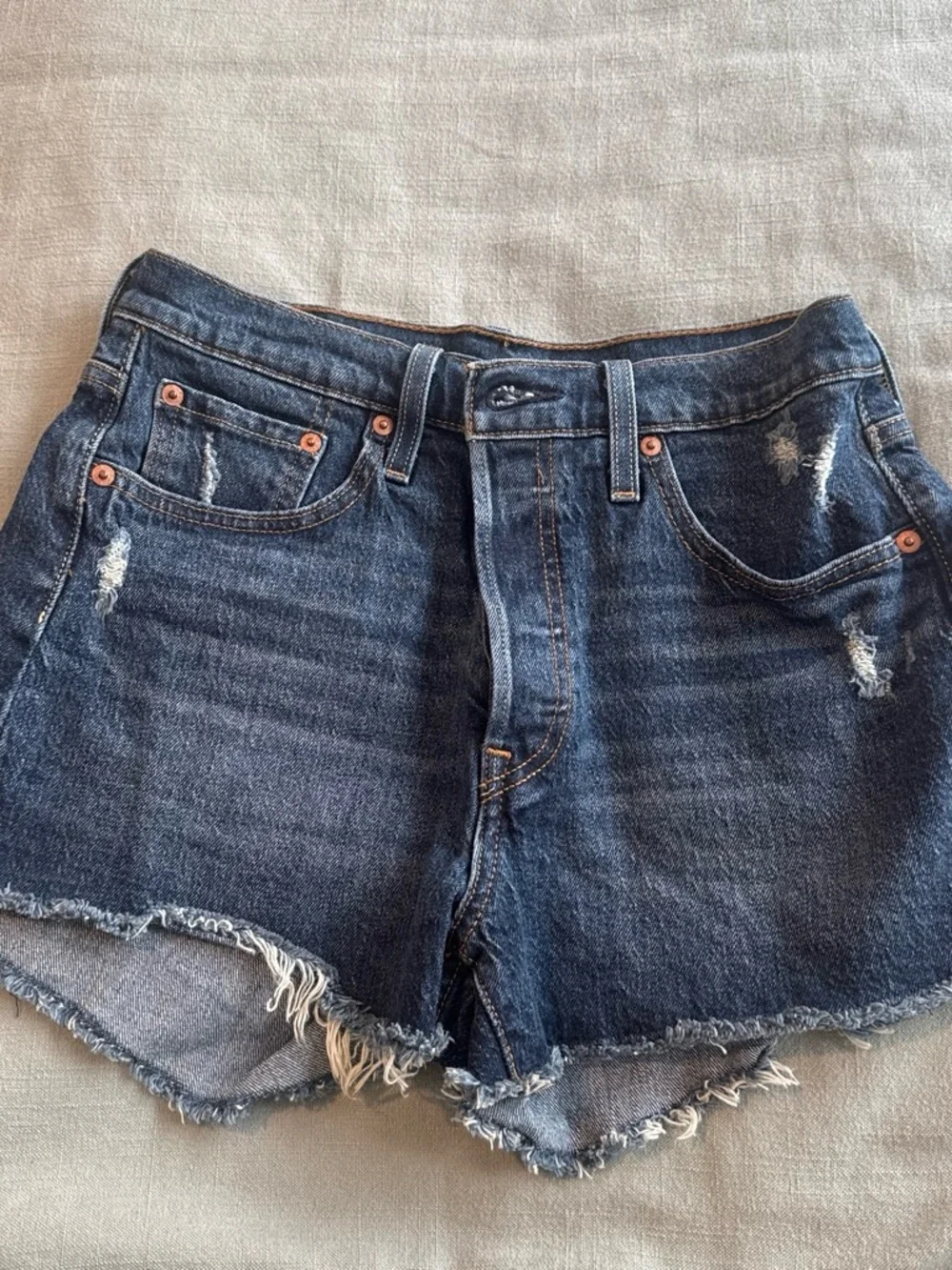 Levi's Dark Blue Distressed Denim Cutoff Shorts